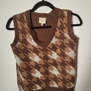 Neon Soul Men's V-Neck Sweater Vest - Brown Houndstooth